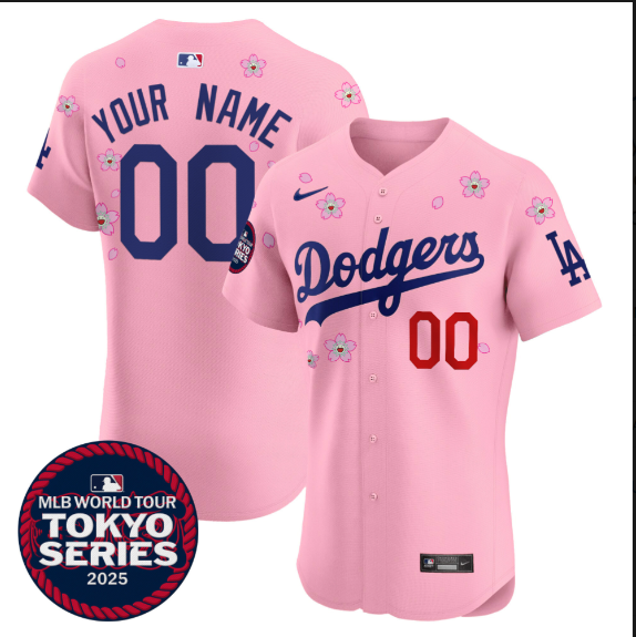 Women Custom Los Angeles Dodgers Tokyo Series 2025 pink Limited Stitched Jersey